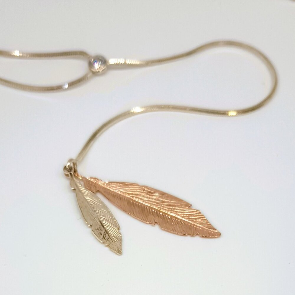 Dyadema Italy 925 Lariat Necklace 18" Sterling Silver 2 Tone Leaves Tiny Crystal